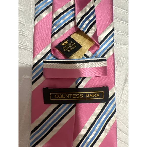 Countess Mara Pink 100% Silk Tie Logo Lined Elegant Classic 58.5” - Picture 8 of 10